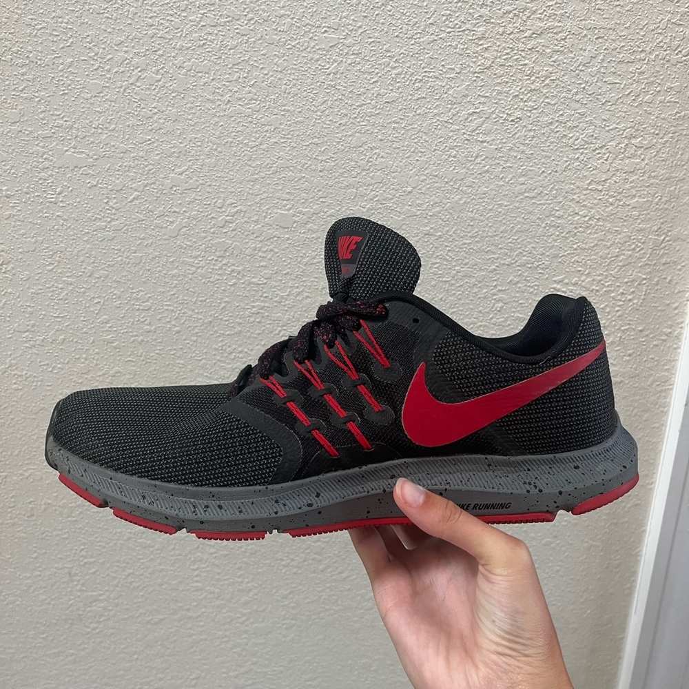 Black and Red Nike running shoes, perfect condition worn a few times, mens 11.5